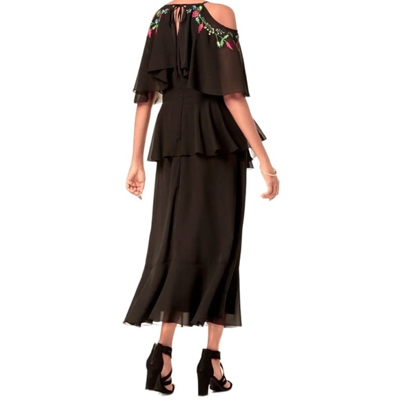 Nanette Lepore Embroidered Midi Dress 8 Black Bold Embroidery Special Occasion - Picture 4 of 11